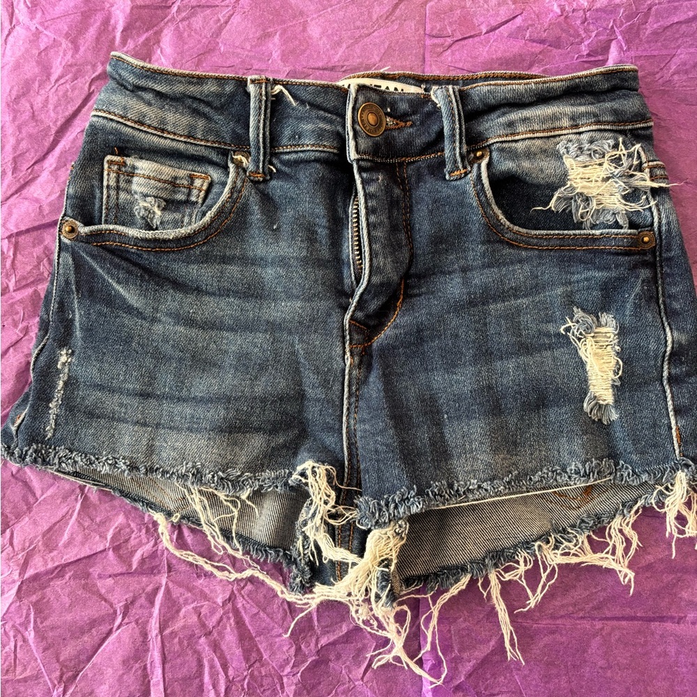 Wax Jean Blue Distressed Jean Shorts